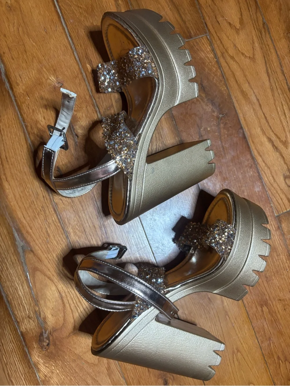 Gold Platform Beaded Strap Women's Heels